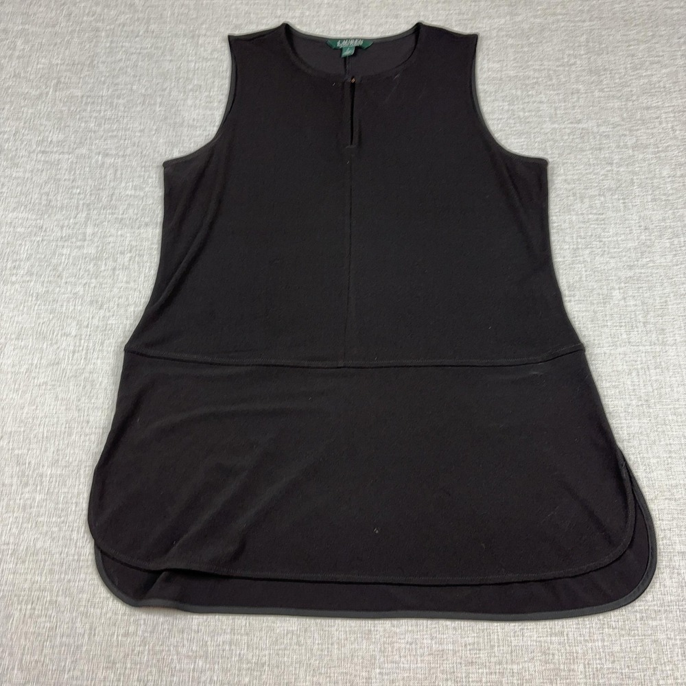 Lauren Ralph Lauren Tank Tunic Womens L Black Round Neck Sleeveless Jersey Top